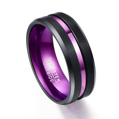 Men's 8mm Purple Inner Groove Tungsten Carbide Ring