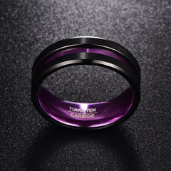 Men's 8mm Purple Inner Groove Tungsten Carbide Ring