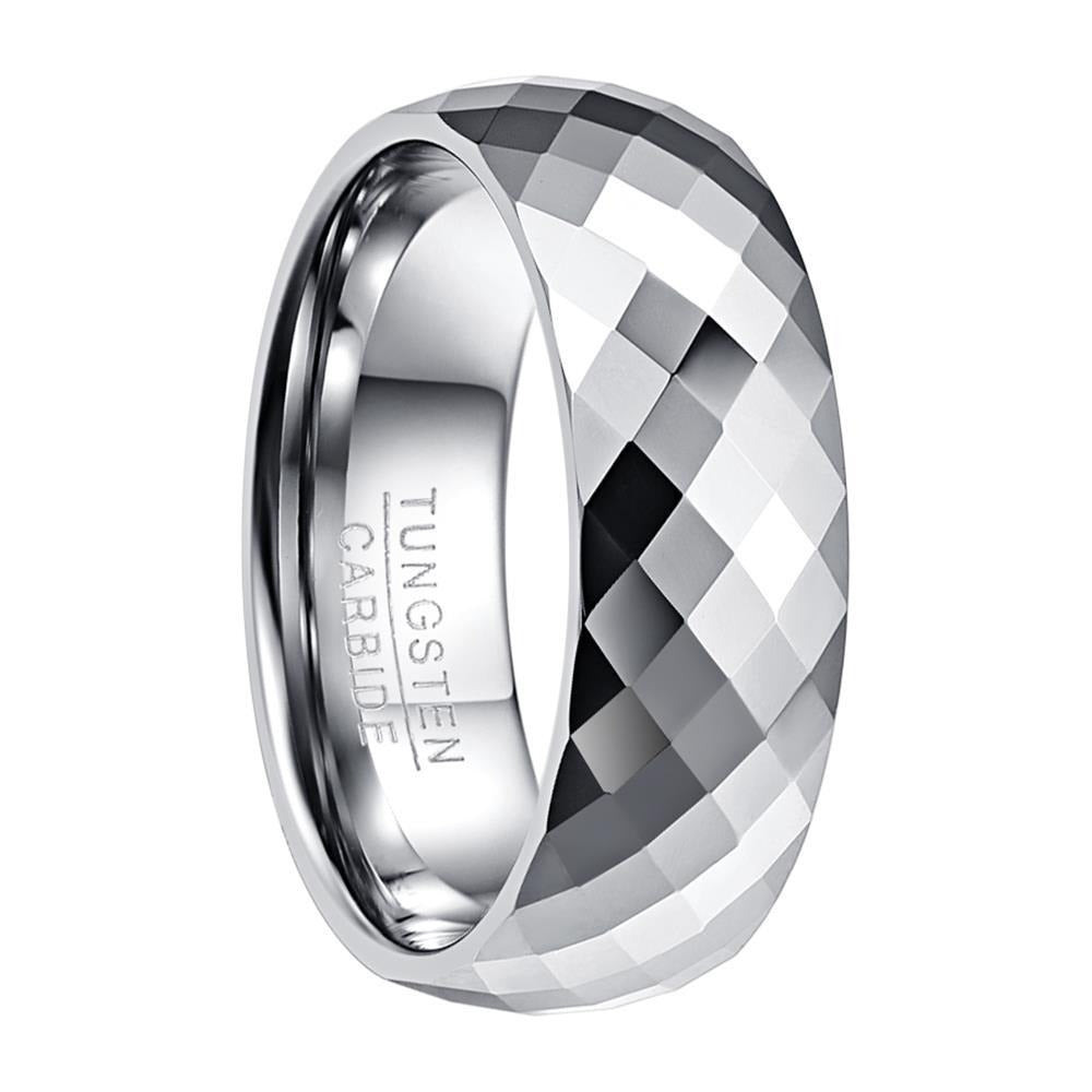 Men's 8mm Multi-Faceted High Polished Tungsten Carbide Ring