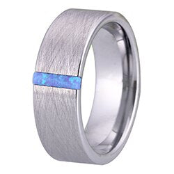 Women's 8mm Opal and Brushed Silver Tungsten Carbide Ring