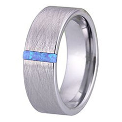 Women's 8mm Opal and Brushed Silver Tungsten Carbide Ring
