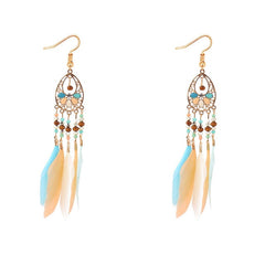 Women's Boho Triple Feather Drop Earrings