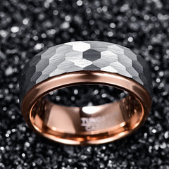 Women's 8mm Rose Gold Tungsten Carbide Hammered Ring