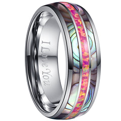 Women's 8mm Abalone Magenta Opal Tungsten Carbide Ring