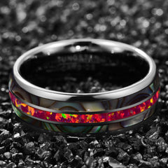 Women's 8mm Abalone Magenta Opal Tungsten Carbide Ring