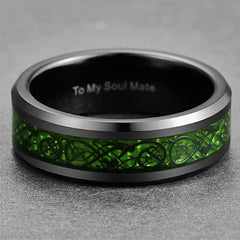 Men's 8mm Green Dragon Black Tungsten Carbide Ring