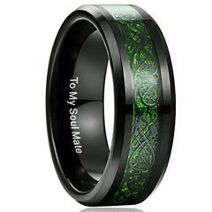 Men's 8mm Green Dragon Black Tungsten Carbide Ring