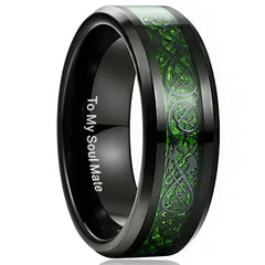 Men's 8mm Green Dragon Black Tungsten Carbide Ring