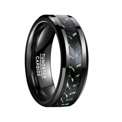 Men's 8mm Green Leaves Black Tungsten Carbide Ring