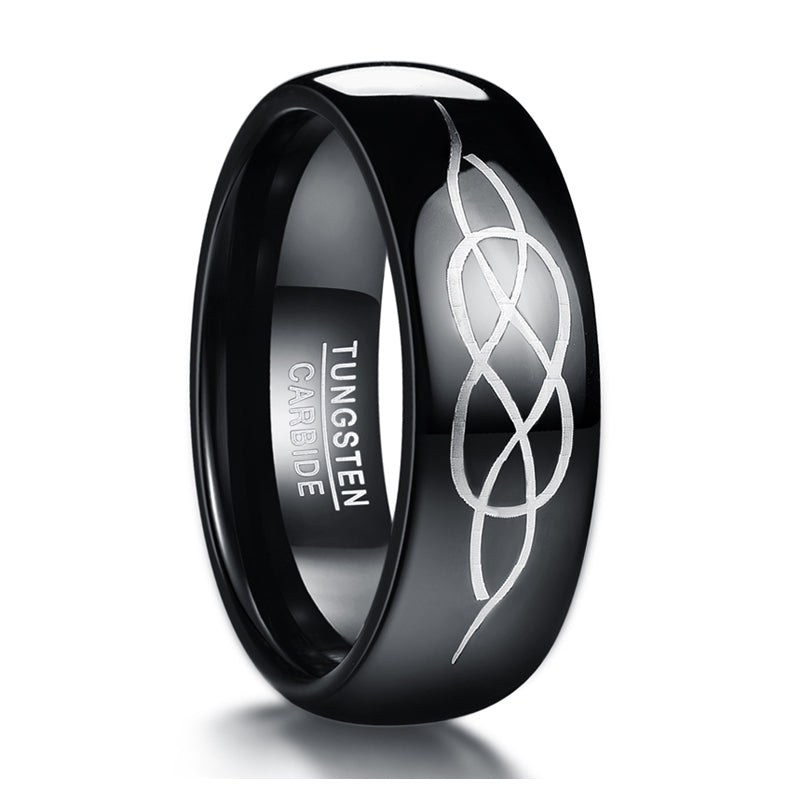 Men's 8mm Laser Etched Knot Black Tungsten Carbide Ring
