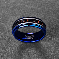 Men's 8mm Inlaid Red Carbon Fiber Blue Tungsten Carbide Ring