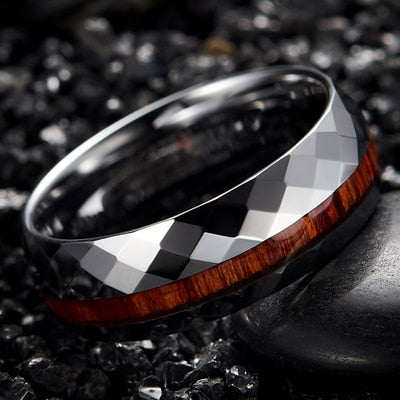 Men's 9mm Wood Inner Rhombus Polished Tungsten Carbide Ring