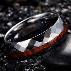 Men's 9mm Wood Inner Rhombus Polished Tungsten Carbide Ring