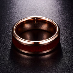 Women's 8mm Hawaiian Koa Wood Inlay Rose Gold Tungsten Carbide Ring