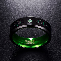 Men's 8mm Green Carbon Fiber and Green CZ Inner Tungsten Carbide Ring