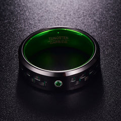 Men's 8mm Green Carbon Fiber and Green CZ Inner Tungsten Carbide Ring