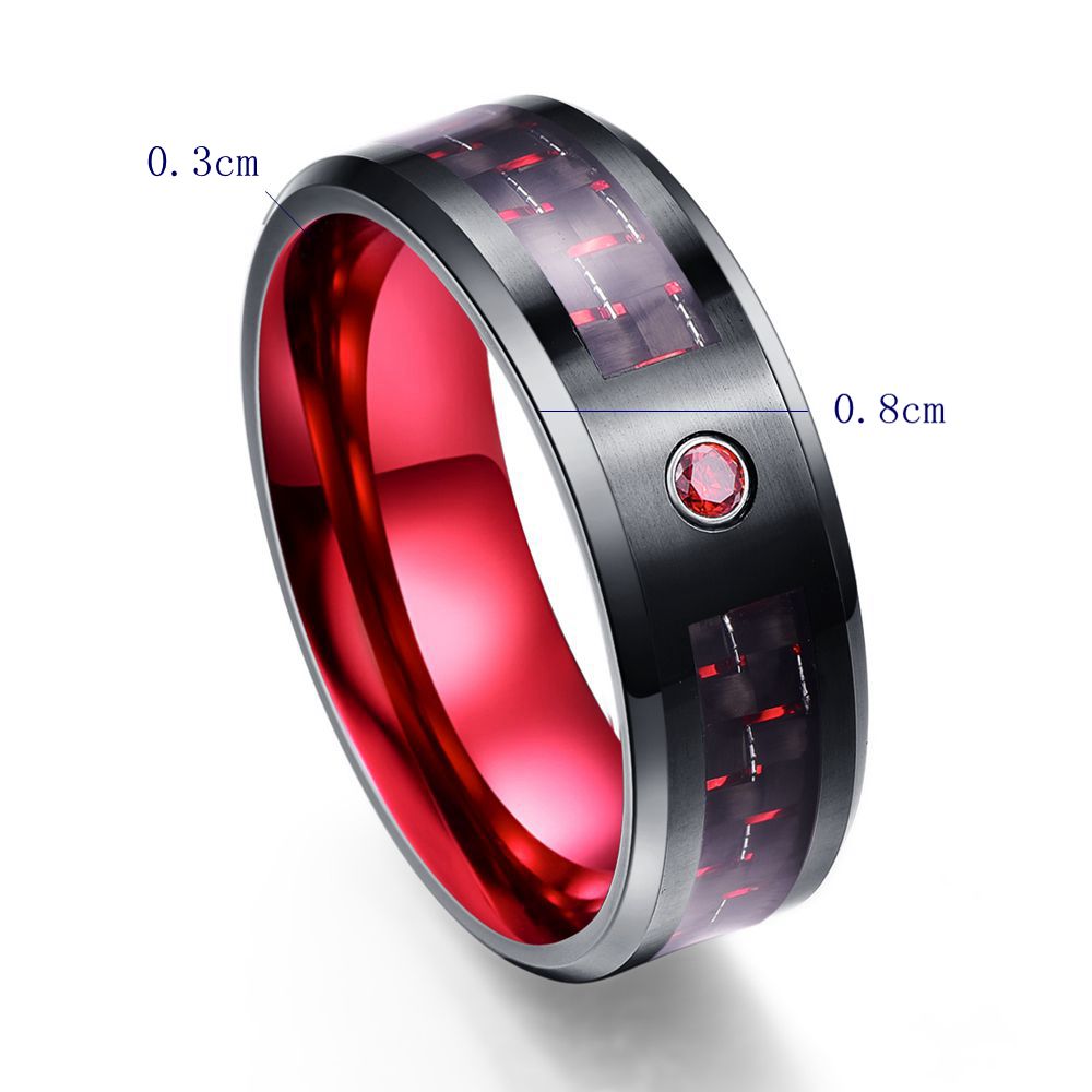 Men's 8mm Red Carbon Fiber and Red CZ Inner Tungsten Carbide Ring