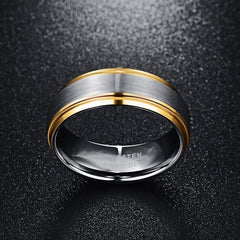 Men's 8mm Gold and Brushed Silver Tungsten Carbide Ring