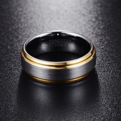 Men's 8mm Gold and Brushed Silver Tungsten Carbide Ring