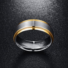 Men's 8mm Gold and Brushed Silver Tungsten Carbide Ring