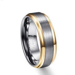 Men's 8mm Gold and Brushed Silver Tungsten Carbide Ring