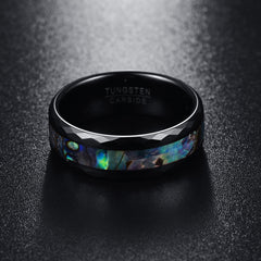 Men's 8mm Abalone Shell & Polished Black Faceted Tungsten Carbide Ring