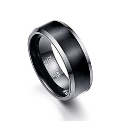 Men's 8mm Black Brushed Beveled Edge Tungsten Carbide Ring