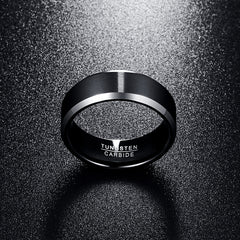 Men's 8mm Black Brushed Beveled Edge Tungsten Carbide Ring
