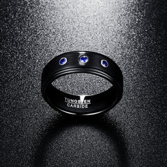 Men's 8mm Blue CZ Brushed Finish Tungsten Carbide Ring