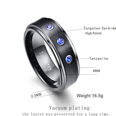 Men's 8mm Blue CZ Brushed Finish Tungsten Carbide Ring