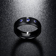 Men's 8mm Blue CZ Brushed Finish Tungsten Carbide Ring