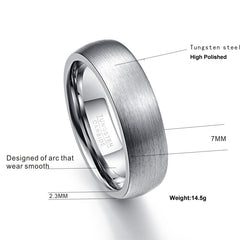 Men's 7mm Brushed Silver Tungsten Carbide Ring