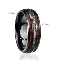 Men's 8mm Opal Hawaiian Koa Wood Tungsten Carbide Ring