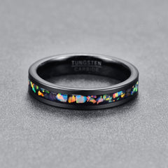 Women's 4mm Inlaid Opal Black Tungsten Carbide Ring