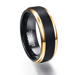 Men's 8mm Black Inner Gold Bevel Color Tungsten Carbide Ring