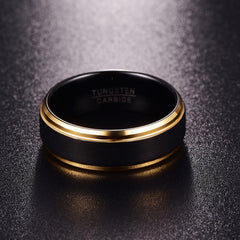 Men's 8mm Black Inner Gold Bevel Color Tungsten Carbide Ring