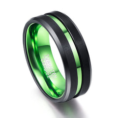 Men's 8mm Green Inner Groove Tungsten Carbide Ring