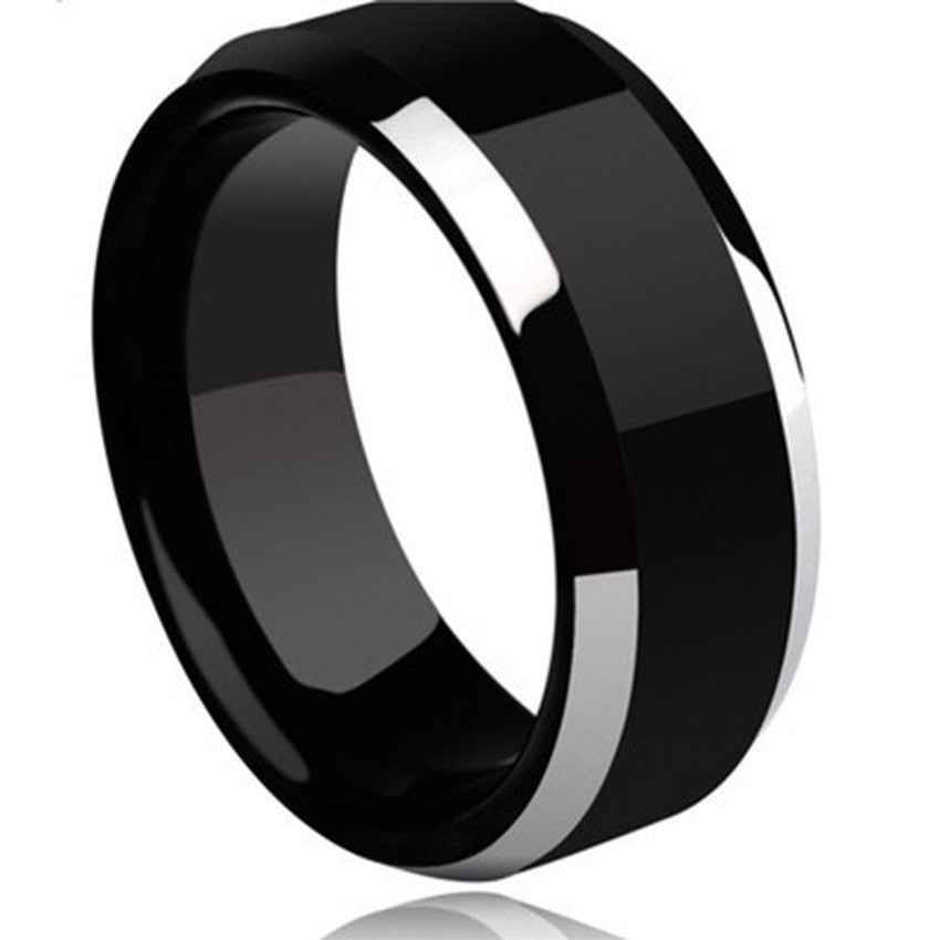 Men's 8mm High Polish Black Tungsten Carbide Ring