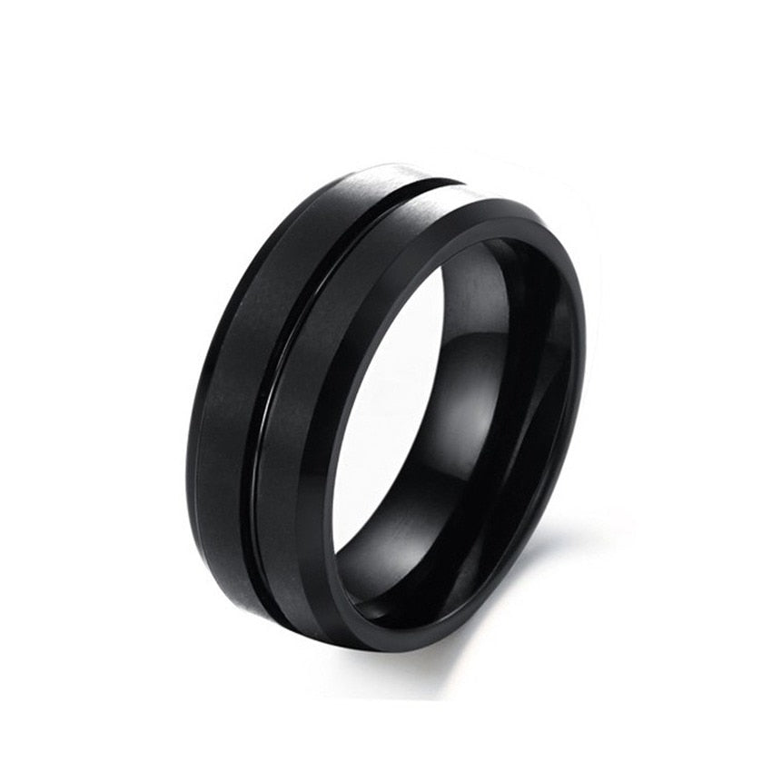 Men's 8mm All Black Center Groove Tungsten Carbide Ring