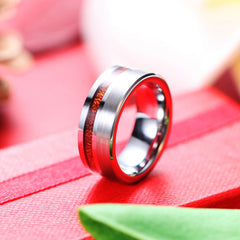 Men's 8mm Silver Offset Wood Grain Inlay Tungsten Carbide Ring