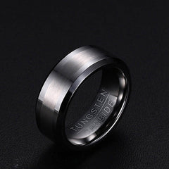 Men's Simple 8mm Silver Matte Finish Groove Tungsten Carbide Ring