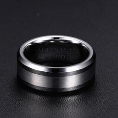 Men's Simple 8mm Silver Matte Finish Groove Tungsten Carbide Ring