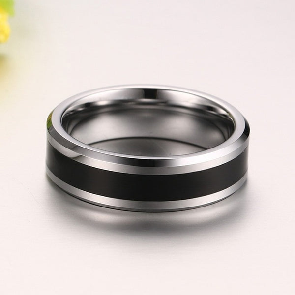 Men's 6mm Silver and Black Inner Tungsten Carbide Ring