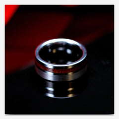 Men's 8mm Silver Offset Wood Grain Inlay Tungsten Carbide Ring