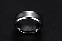 Men's Simple 8mm Silver Matte Finish Groove Tungsten Carbide Ring
