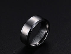 Men's Simple 8mm Silver Matte Finish Groove Tungsten Carbide Ring