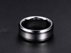 Men's Simple 8mm Silver Matte Finish Groove Tungsten Carbide Ring