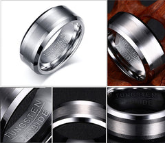 Men's Simple 8mm Silver Matte Finish Groove Tungsten Carbide Ring