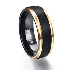 Men's 8mm Black Inner Gold Bevel Color Tungsten Carbide Ring
