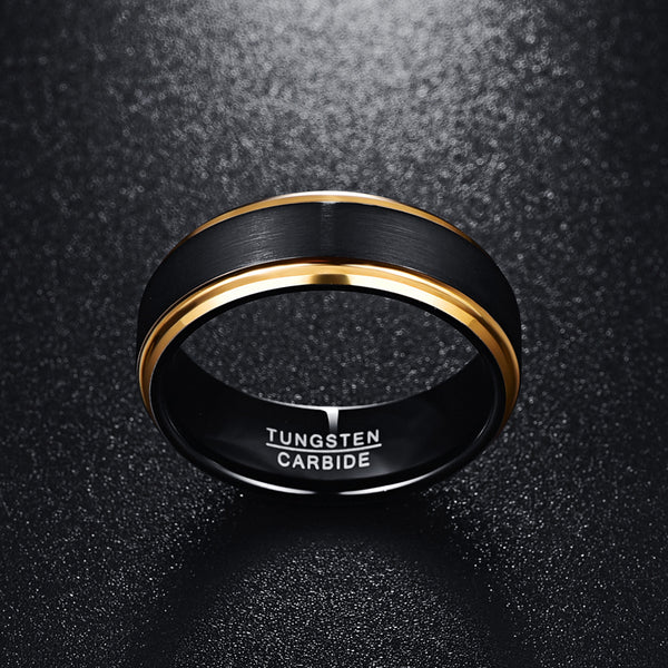 Men's 8mm Black Inner Gold Bevel Color Tungsten Carbide Ring